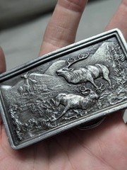 1970s vintage USA made INJURED ELK belt buckle BRASS heavy WESTERN deer nature