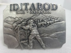 Official 2002 Iditarod Trail metal belt buckle