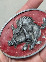 1970s-80s vintage ARKANSAS belt buckle RAZORBACKS wild pig WESTERN cowboy