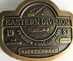 Peabody Coal Company Eastern Division 1983 Safety Award Belt Buckle Vtg 80’s