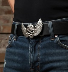 Angel of Death Belt Buckle Skull With Helmet And Wings Dark Art Metal