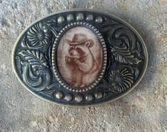Raccoon Playing Harmonica Belt Buckle Antique Gold Fits 1.5 Inch Strap