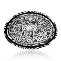 Montana Silversmiths Attitude Show Steer Western Oval Belt Buckle