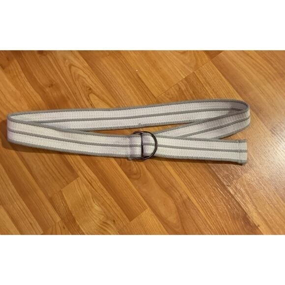 Vintage Beige W/Brown Stripe Webbing Belt -D- Ring Buckle
