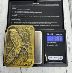 « Freedom Is Not Free » Brass Belt Buckle Eagle Stars 2014 Sponsor USA New