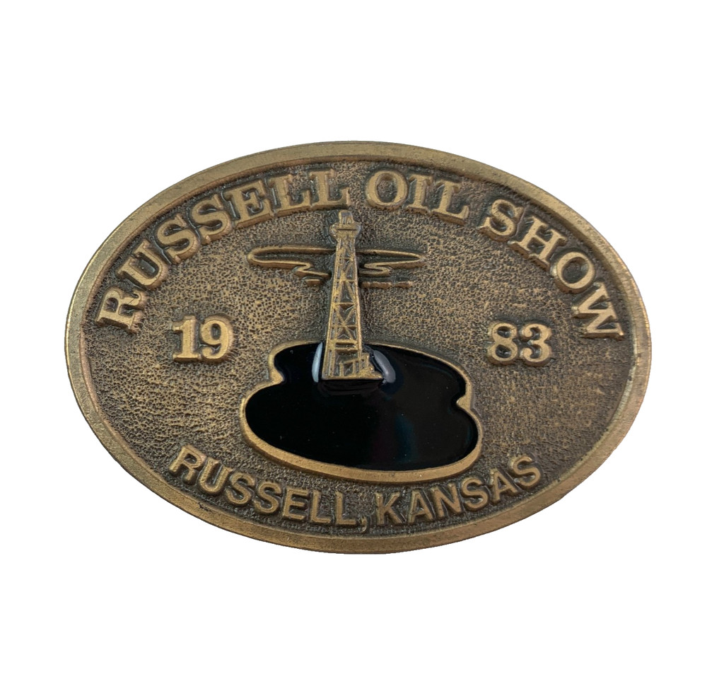 Vintage Russell Kansas Oil Show 1983 Metal Belt Buckle