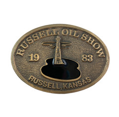 Vintage Russell Kansas Oil Show 1983 Metal Belt Buckle