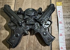 Skull Crossed Guns Black Belt Buckle