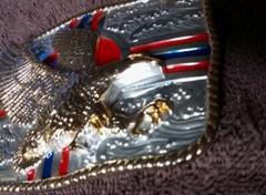 NWOT LG RED BLUE STRIPE GOLD EAGLE ROPE TRIM SILVER 3D BELT BUCKLE 1 1/2&Prime; $65