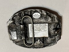 NICE PLUMBER BELT BUCKLE SOLID PEWTER WITH RED 1987 MADE IN USA SISKIYOU CO