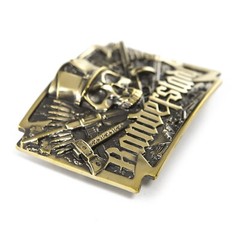 Brass belt buckle Banderstadt, Artistic sculptural fighting skull brass buckle