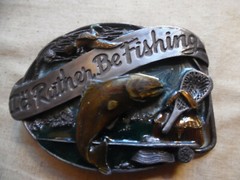 Vintage Enamel Belt Buckle I&rsquo;d Rather Be Fishing