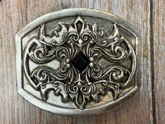 Scrollwork Stone Sterling Silver Plated English Laundry / Wicks Belt Buckle
