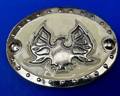 Thunderbird Eagle? Cream Color Enamel Studded Oval Silver Tone Belt Buckle