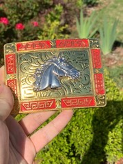 Western Buckle Gold Silver Red Horse Head Cowboy Buckle 2 » Hebilla Vaquero