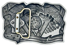 Patriotic Eagle & USA Flag V-Twin Motor Motorcycle Enameled Belt Buckle New