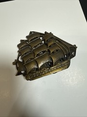 vintage 1970s belt buckle TALL SHIP sailing boat CLIPPER western BRASS cowboy
