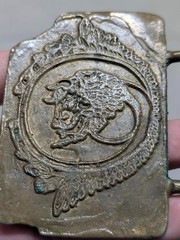 vintage BRASS belt buckle BRONZE handcrafted BRUTALIST fantasy buffalo 1970s