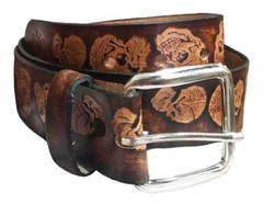 SKULL EMBOSSED BROWN GENUINE LEATHER BELT