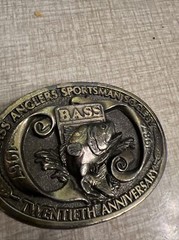 1967-87 BASS ANGLERS SPORTSMAN SOCIETY 20 YEAR FISHING 3D LOOK BRASS BELT BUCKLE