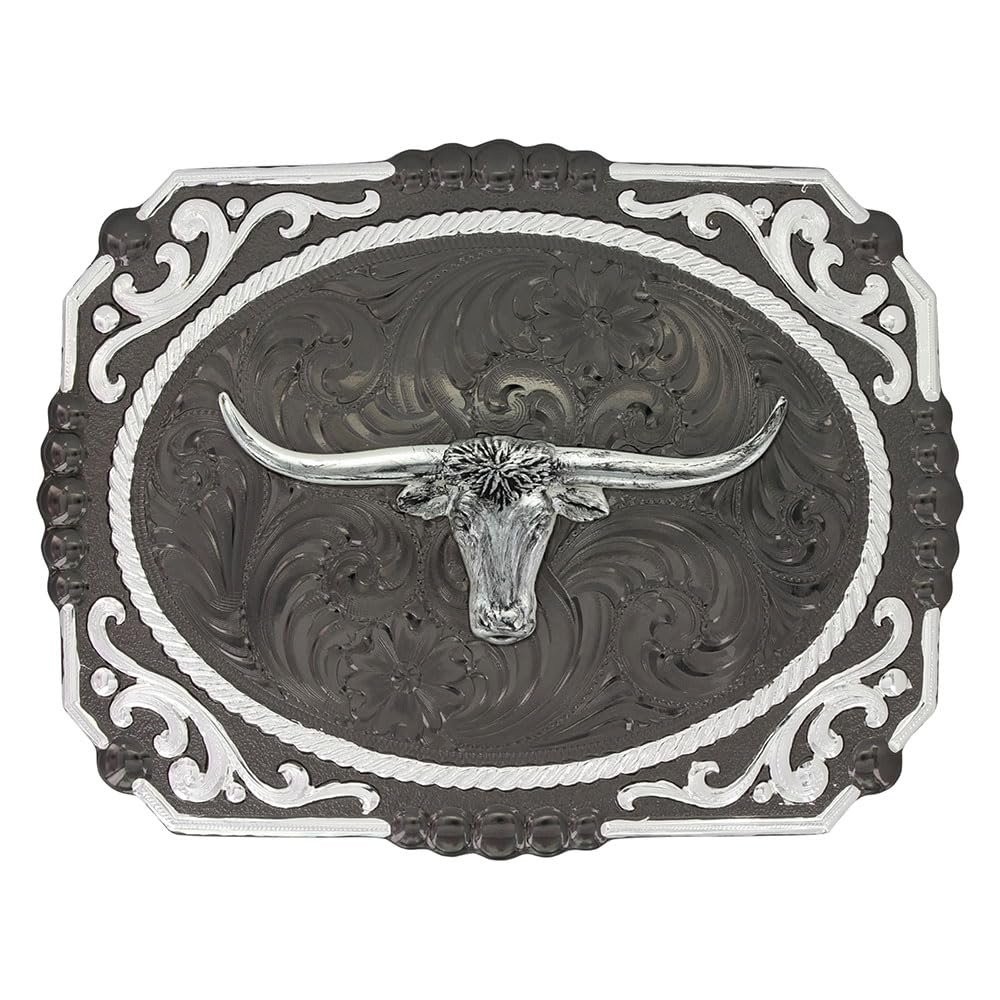 Montana Silversmiths Men&rsquo;s Gunmetal Cameo Longhorn Steer Buckle Silver One Size