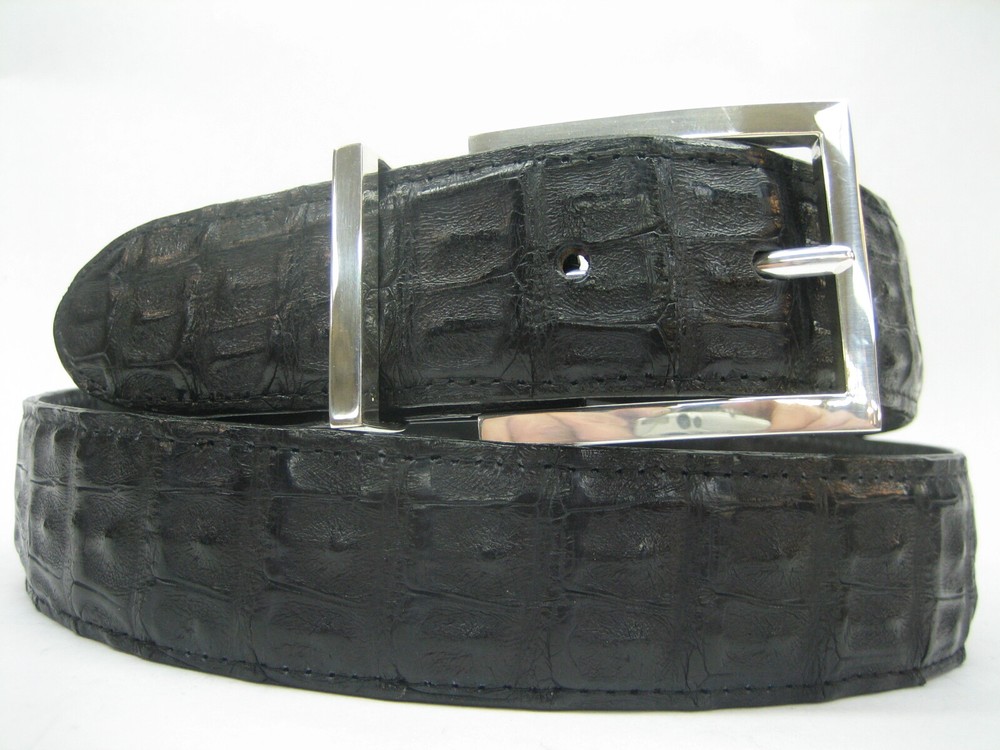 GENUINE HORNBACK CROCODILE BELT 1-3/8&Prime;, W/ 2 PC BUCKLE SET 925 SOLID SILVER USA.