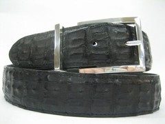 GENUINE HORNBACK CROCODILE BELT 1-3/8&Prime;, W/ 2 PC BUCKLE SET 925 SOLID SILVER USA.