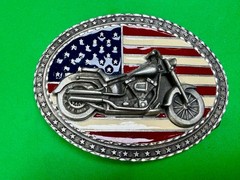 USA American Flag Motorcycle Star Border 2002 EJC Belt Buckle by Legend West