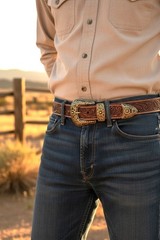 Western 3-Piece Belt Buckle Set Floral Engraved Silver Bronze Cowboy Rodeo Style