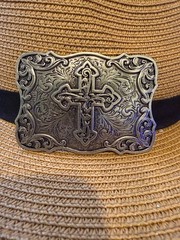Antiqued Silver Rectangle Cross Pattern Belt Buckle
