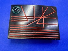 Unknown to me! Geometric Abstract Lines Red Over a Black Enamel Belt Buckle