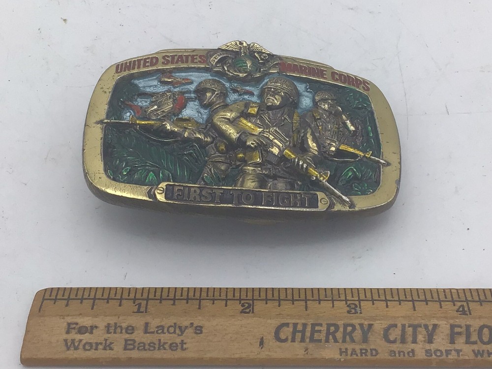 Vtg 1982 USMC United States Marine Corps First to Fight #1070 Belt Buckle V8