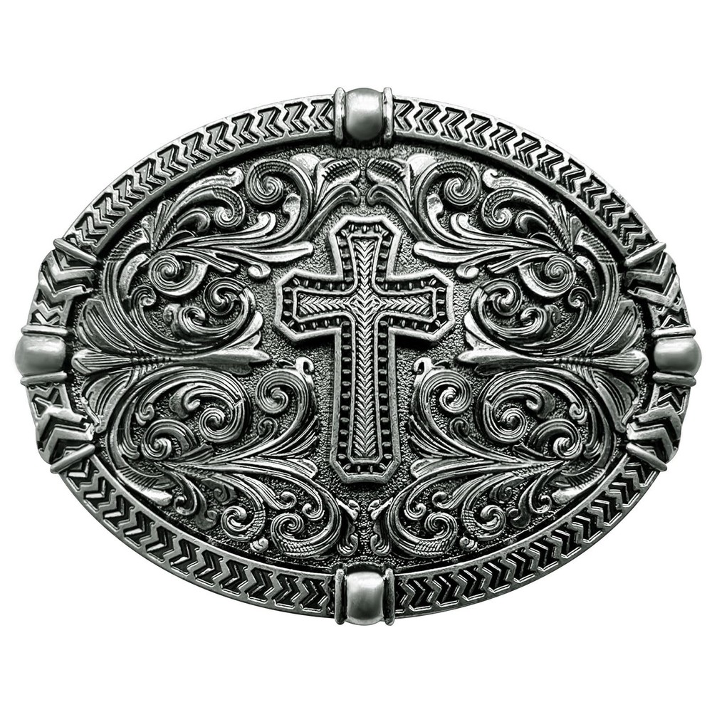 LKKLUYIC Religious Cross Western Belt Buckles for Men Cowboy Large, Silver