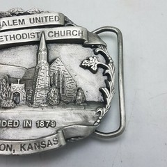 RARE 1986 Salem United Methodist Church Belt Buckle Newton, KS w Stand 255/500