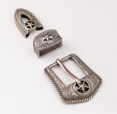 25MM Western Texas Star Leathercraft Belt Buckle Set 3-Piece Filigree Engraved