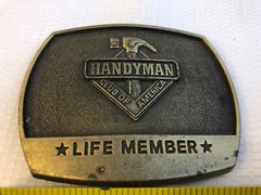 HANDYMAN CLUB OF AMERICA LIFE MEMBER Belt Buckle 1996 Solid Brass Rectangular 3”
