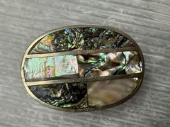 vintage Mexican Nickel Plated Bronze w/ Abalone Inlays 1” BELT BUCKLE
