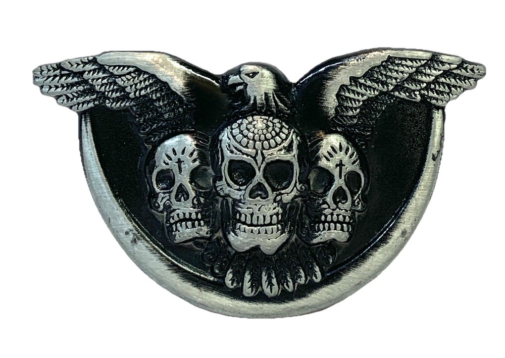 Skulls & American Eagle Belt Buckle Pewter 4.5”x 2.5” Fits Up To 1.75” Belt z