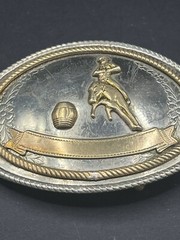 Vintage Metal Belt Buckle, Nickle Silver, Barrel Racing, Horse, Rodeo – Shines