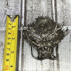 Silver Plated Asian Chinese Dragon Head Metal Belt Buckle Bejeweled