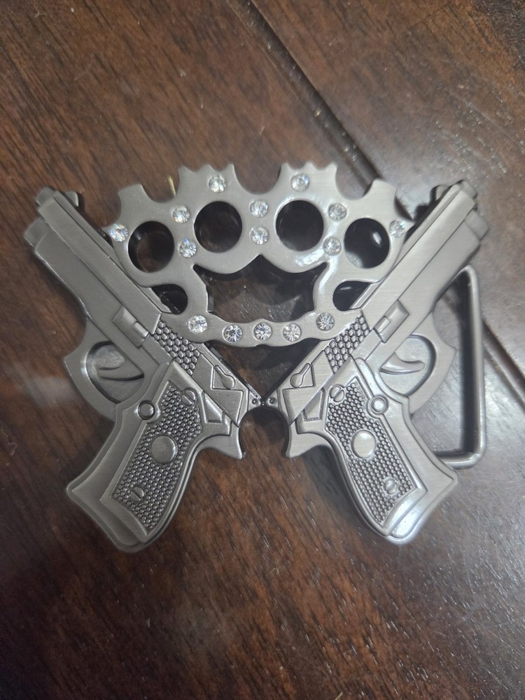 Guns with Rhinestones Metal Novelty Belt Buckle