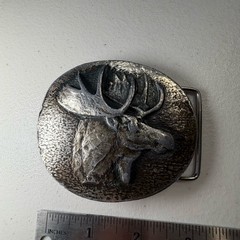 Vintage Moose Belt Buckle Silver Tone Metal Oval Wildlife Hunting Cabin Decor