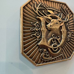 1987 Deere & Company Moline Illinois Octagon Buck Belt Buckle Deere Stag D Logo