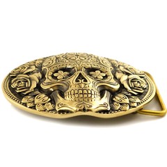 Santa Muerte belt buckle, solid brass Skull El Día de Muertos