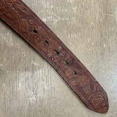 Brass Moose Belt Buckle w/Hand Tooled Brown Leather Western Wear Belt Size 40