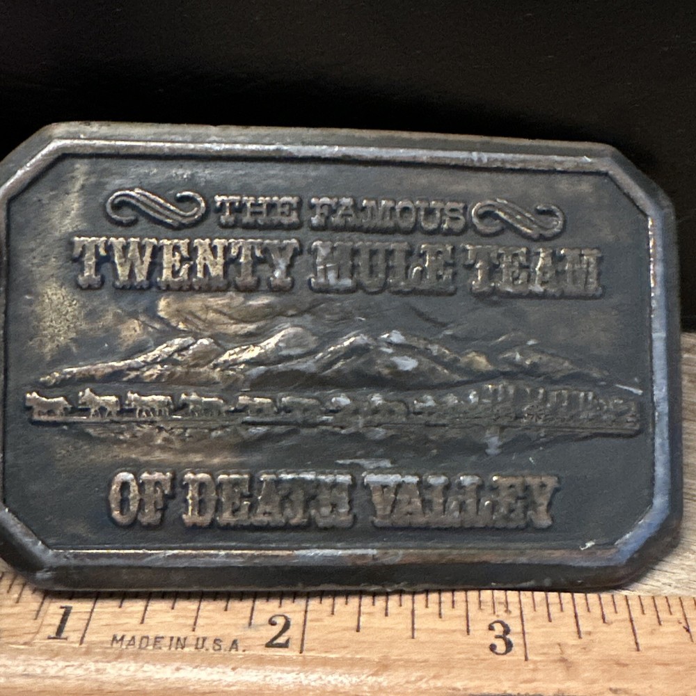 US Borax 1985 The Famous Twenty Mule Team of Death Valley Mining Belt Buckle