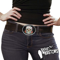Day of the Dead Sugar Skull Silver Oval Halloween Handmade Belt Buckle – 55