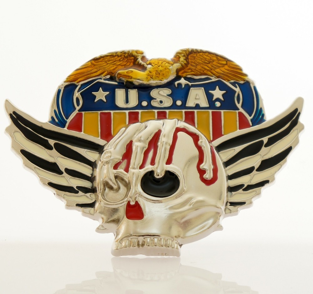 Men&rsquo;s 3D Skull Head with Wings Eagle Chrome Plated Metal Belt Buckle USA NEW