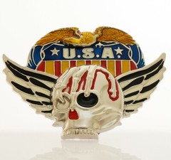 Men&rsquo;s 3D Skull Head with Wings Eagle Chrome Plated Metal Belt Buckle USA NEW