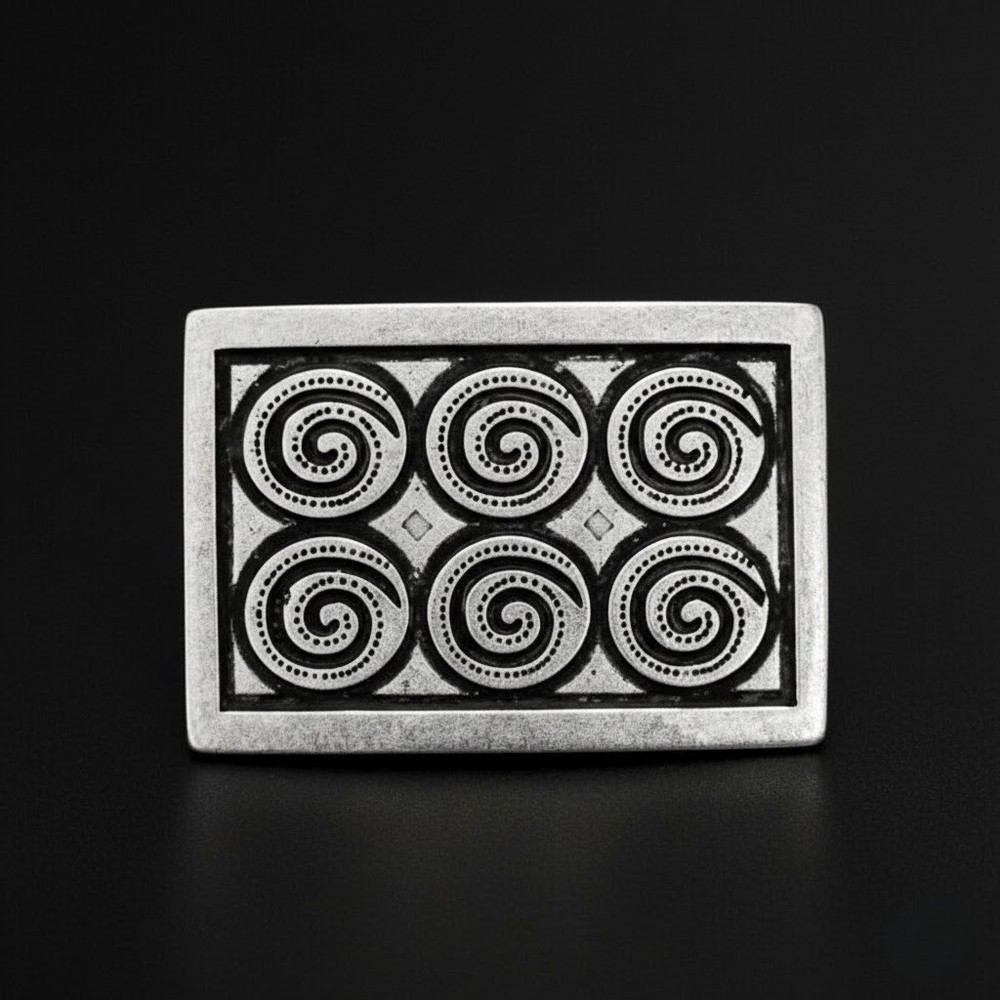 Rectangular Metal Effect Spiral Ornament Belt Buckle, Modern & Timeless